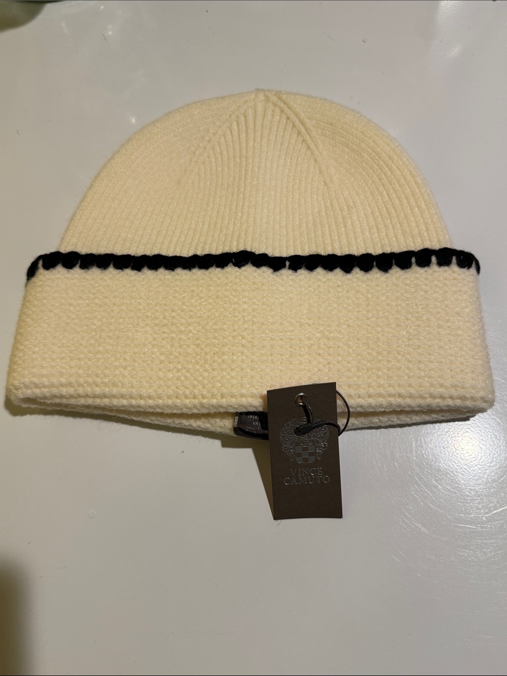 Vince Camuto Cream Beanie with Black Accent
